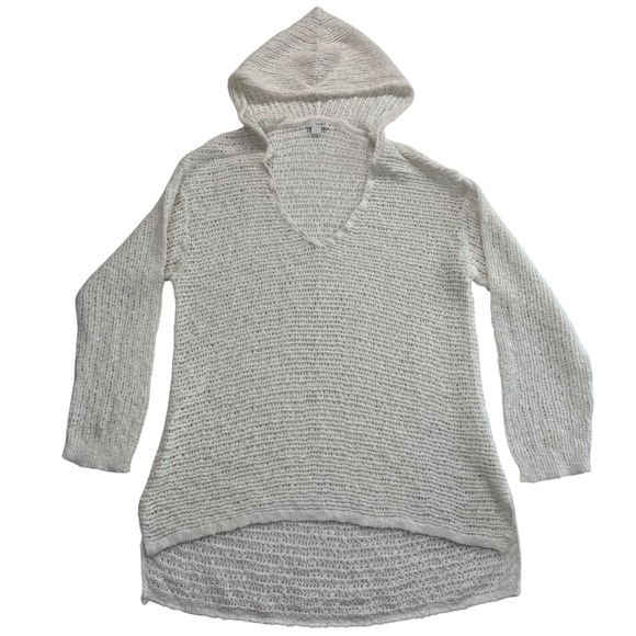 purejill Tops - Pure Jill Cotton Knit Hoodie Sweater V Neck Long Sleeve Casual White Size M READ
